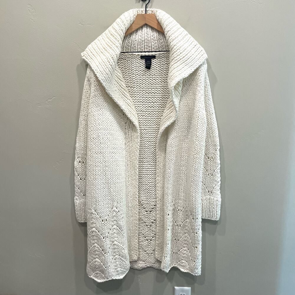 The Limited Hand Knit White Wool Blend Chunky Cardigan - Size: S / M